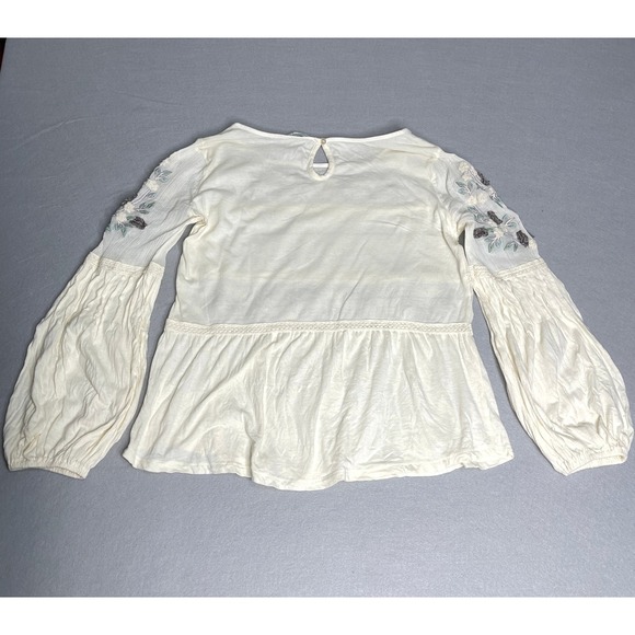 Sundance Cream Floral Embroidered Boho Peasant Blouse Lace Trim Cotton Linen - Picture 3 of 7